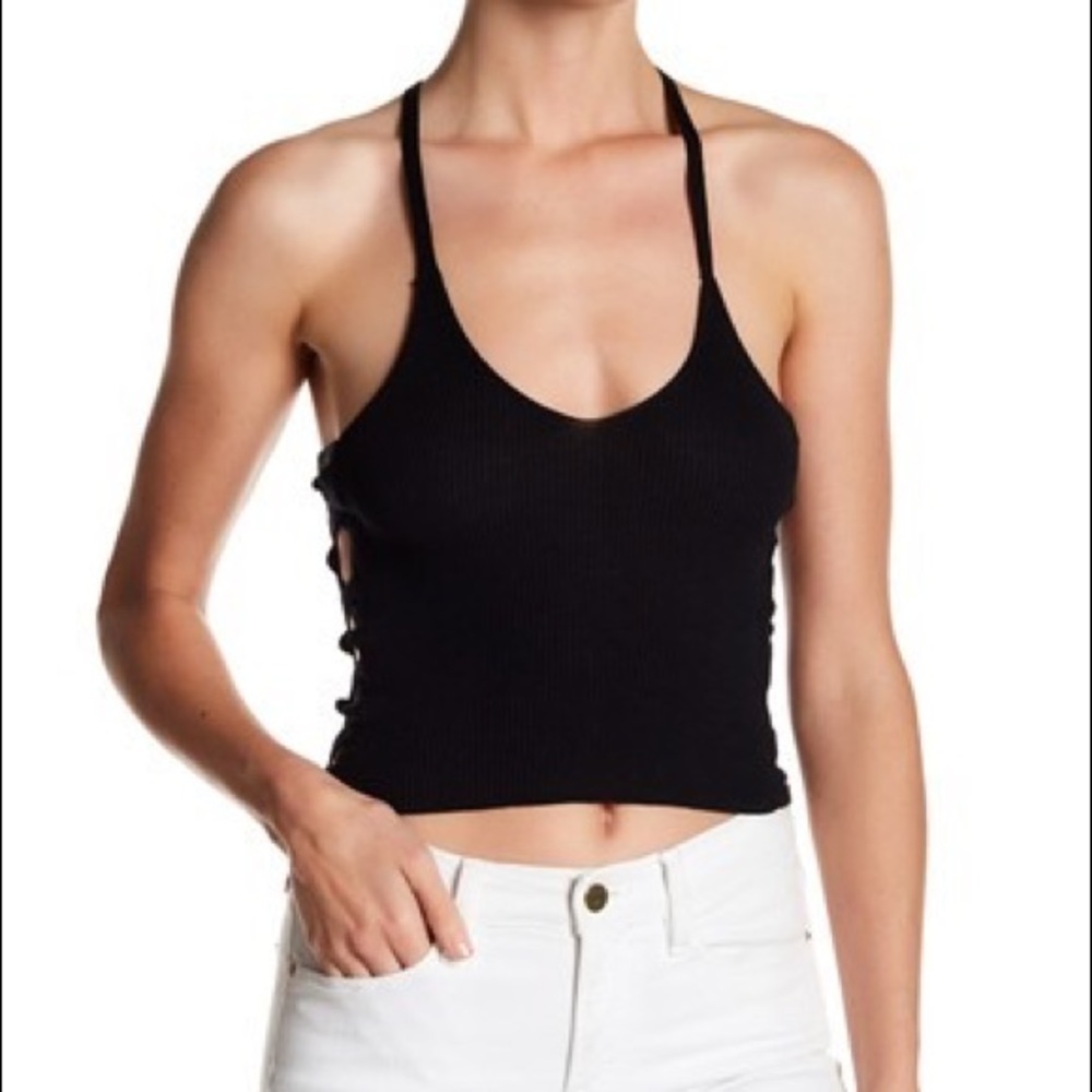 NWT LF Cut Out Criss Cross Black Knit Tank